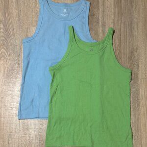 2 GAP Ribbed TANK TOPS Green & Blue Size Medium